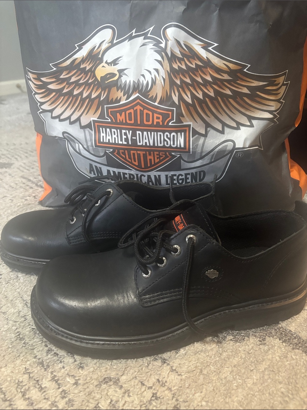 Harley-Davidson Black Leather Lace-Up Oxford Shoes